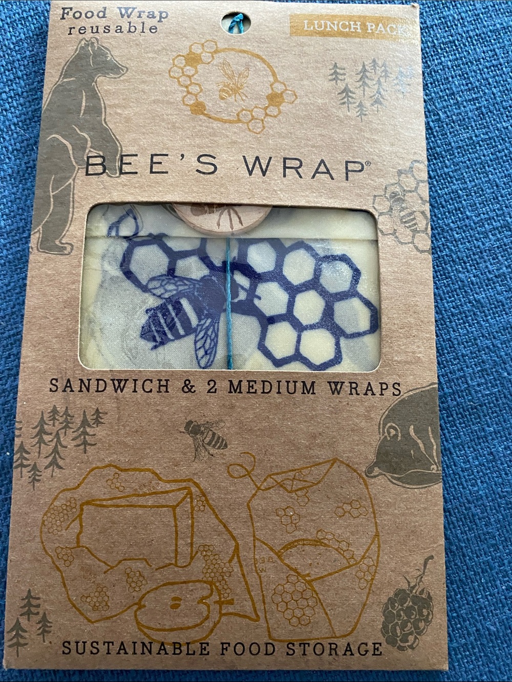 Bee's Wrap Honeycomb Bee Reusable Food Wraps (Cream & Blue)